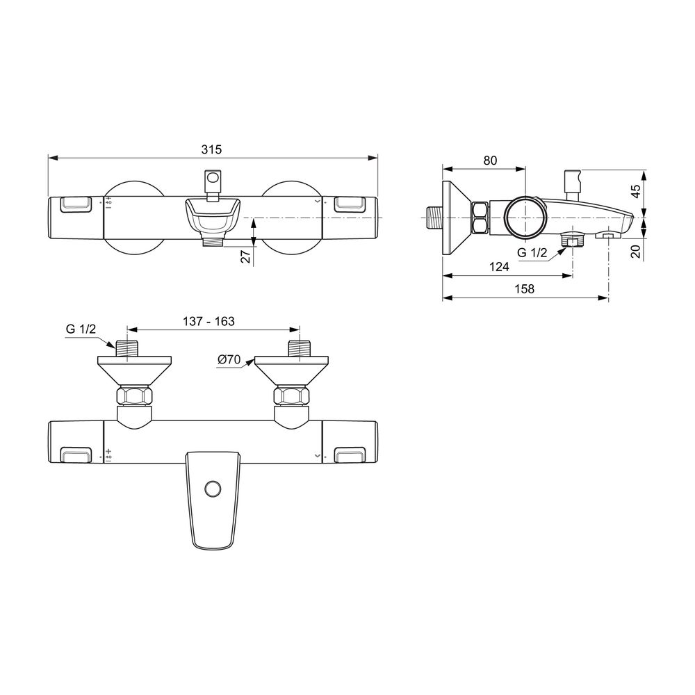 Ideal Standard Badethermostat Aufputz Ceratherm T25, Ausld. 158mm, Chrom... IST-A7206AA 4015413345767 (Abb. 5)