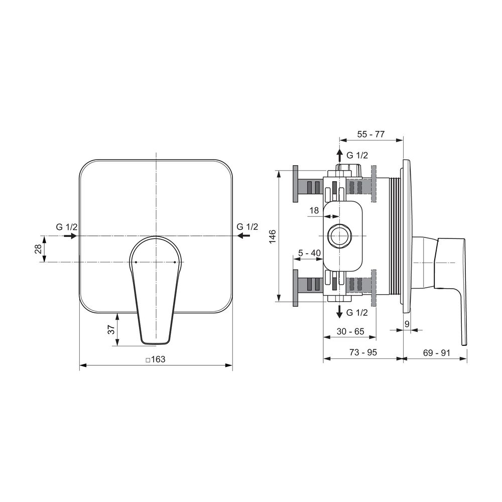 Ideal Standard Brausearmatur Unterputz Cerafine D, BS2, Rosette 163x163mm, Chrom... IST-A7347AA 4015413346320 (Abb. 6)