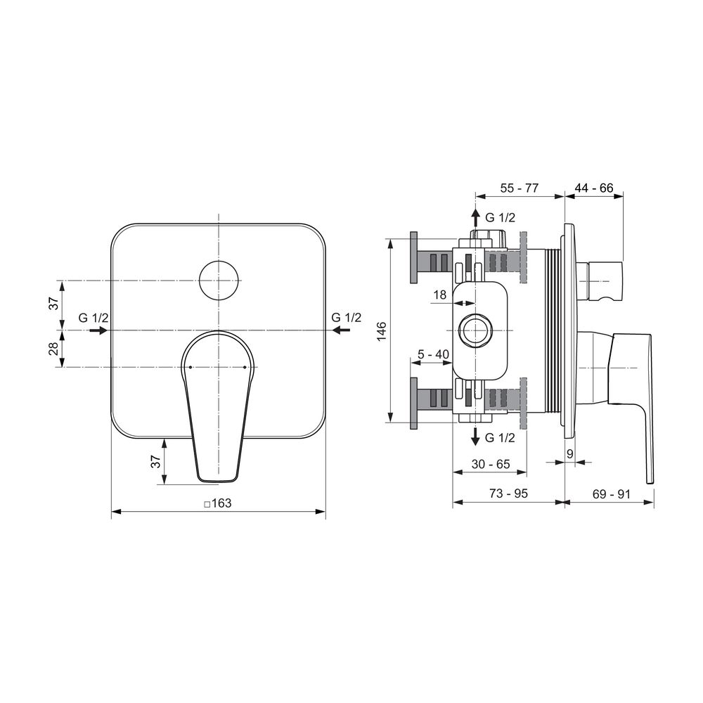 Ideal Standard Badearmatur Unterputz Cerafine D, BS2, Rosette 163x163mm, Chrom... IST-A7348AA 4015413346337 (Abb. 6)