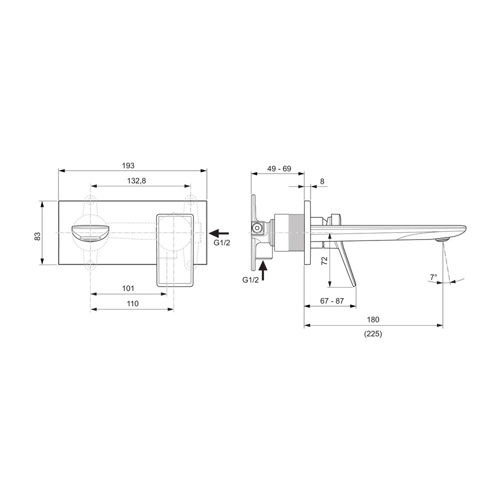 Ideal Standard Wand-Waschtischarmatur Conca, BS2, eckige Rosette, Ausld.180mm, Silver Stor... IST-A7371GN 3800861085065 (Abb. 6)