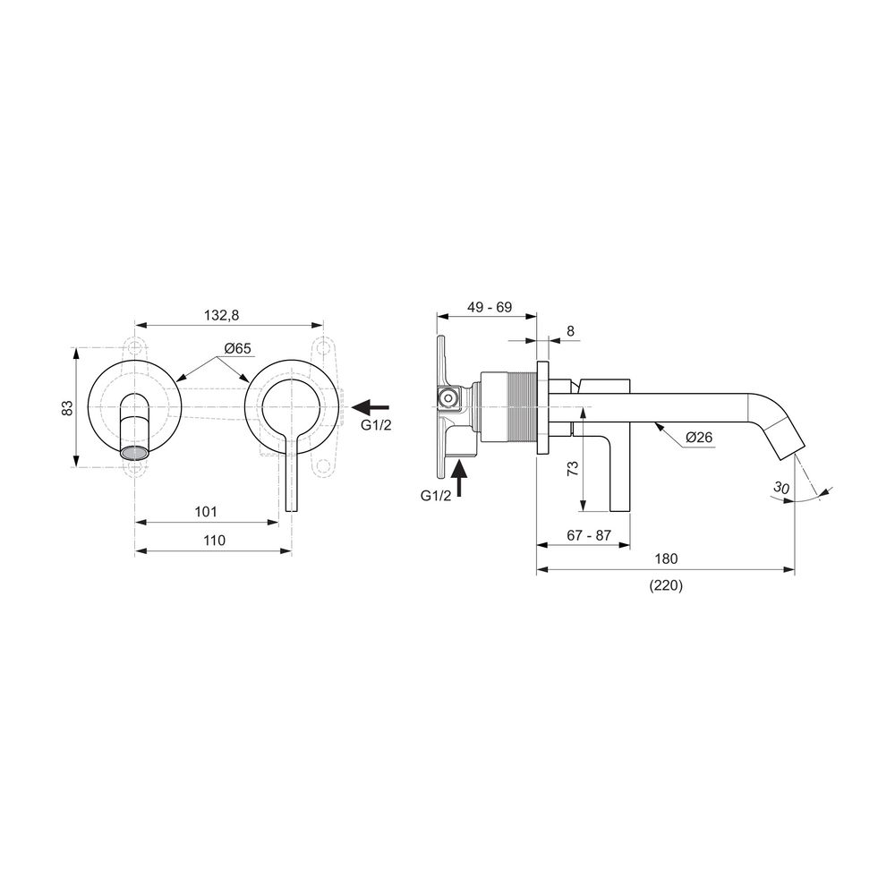 Ideal Standard Wand-Waschtischarmatur JOY, BS2, runde Rosette, Ausld.225mm, Magnetic Grey... IST-A7379A5 3800861087304 (Abb. 6)