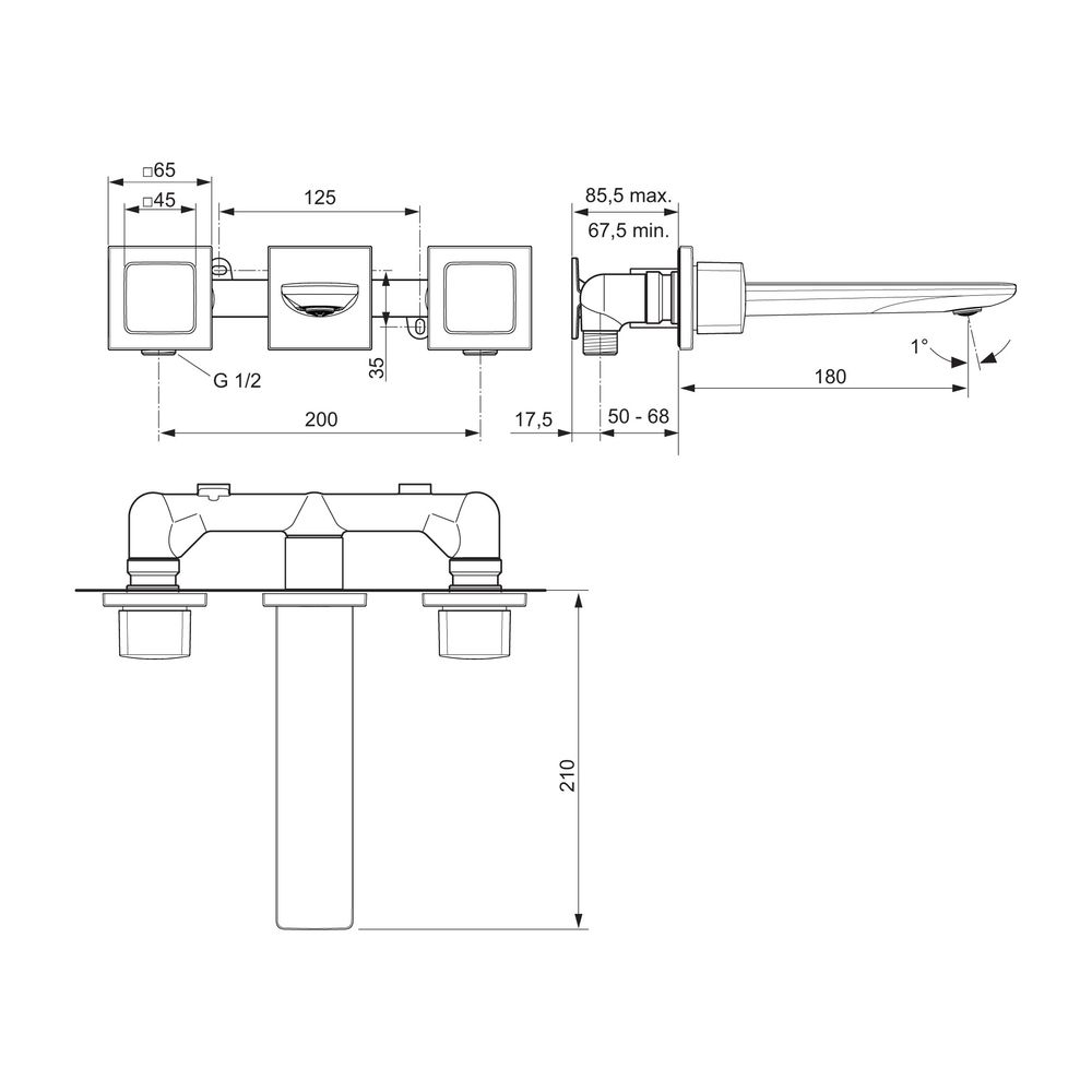 Ideal Standard Wand-Waschtischarmatur Conca, BS1+2, eckige Rosetten, Ausld.180mm, Chrom... IST-A7445AA 3800861093404 (Abb. 7)