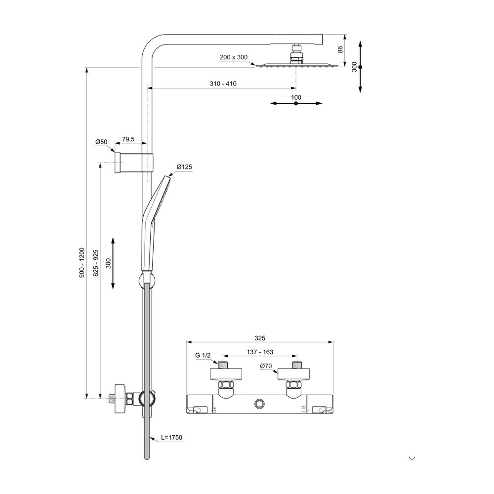 Ideal Standard Duschsystem Ceratherm T50 länge einstellbar fix mit Teleskopfunktion Chrom... IST-A7704AA 4015413350747 (Abb. 4)