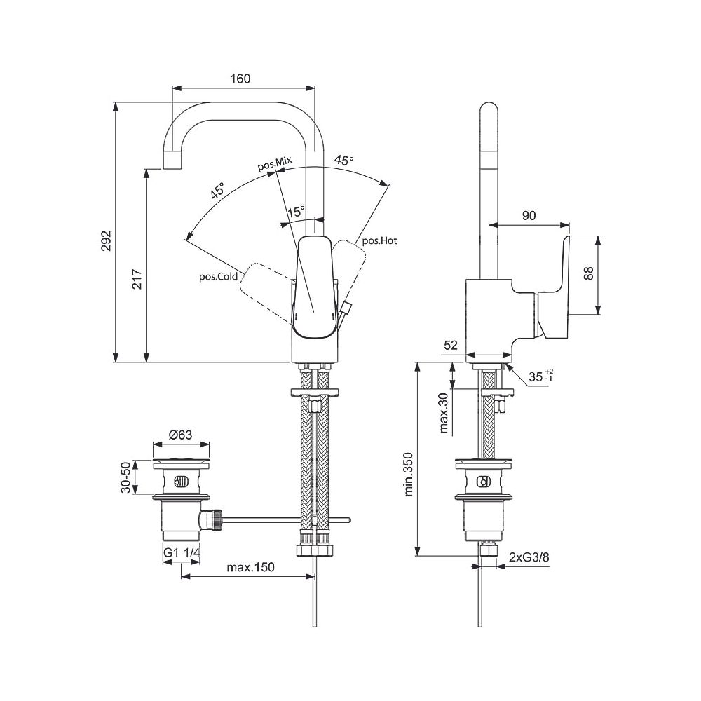 Ideal Standard Waschtisch-Armatur 290 Ceraplan III, mit Ablaufgarnitur mit hohem Auslauf, ... IST-B0706AA 3800861042754 (Abb. 2)
