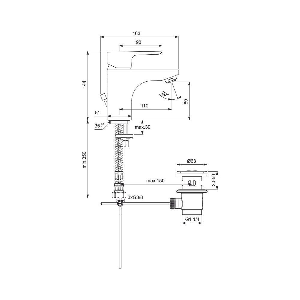 Ideal Standard Waschtisch-Armatur 145 Ceraplan III, ND, mit Ablaufgarnitur Ausladung 110mm... IST-B0709AA 3800861042785 (Abb. 2)