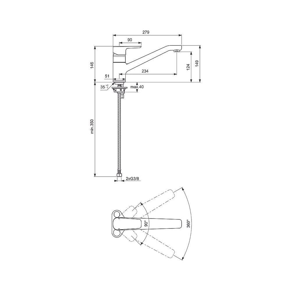 Ideal Standard Display Küchenarmatur Ceraplan III, Ausld.234mm, Chrom... IST-B0737AA 3800861043010 (Abb. 2)