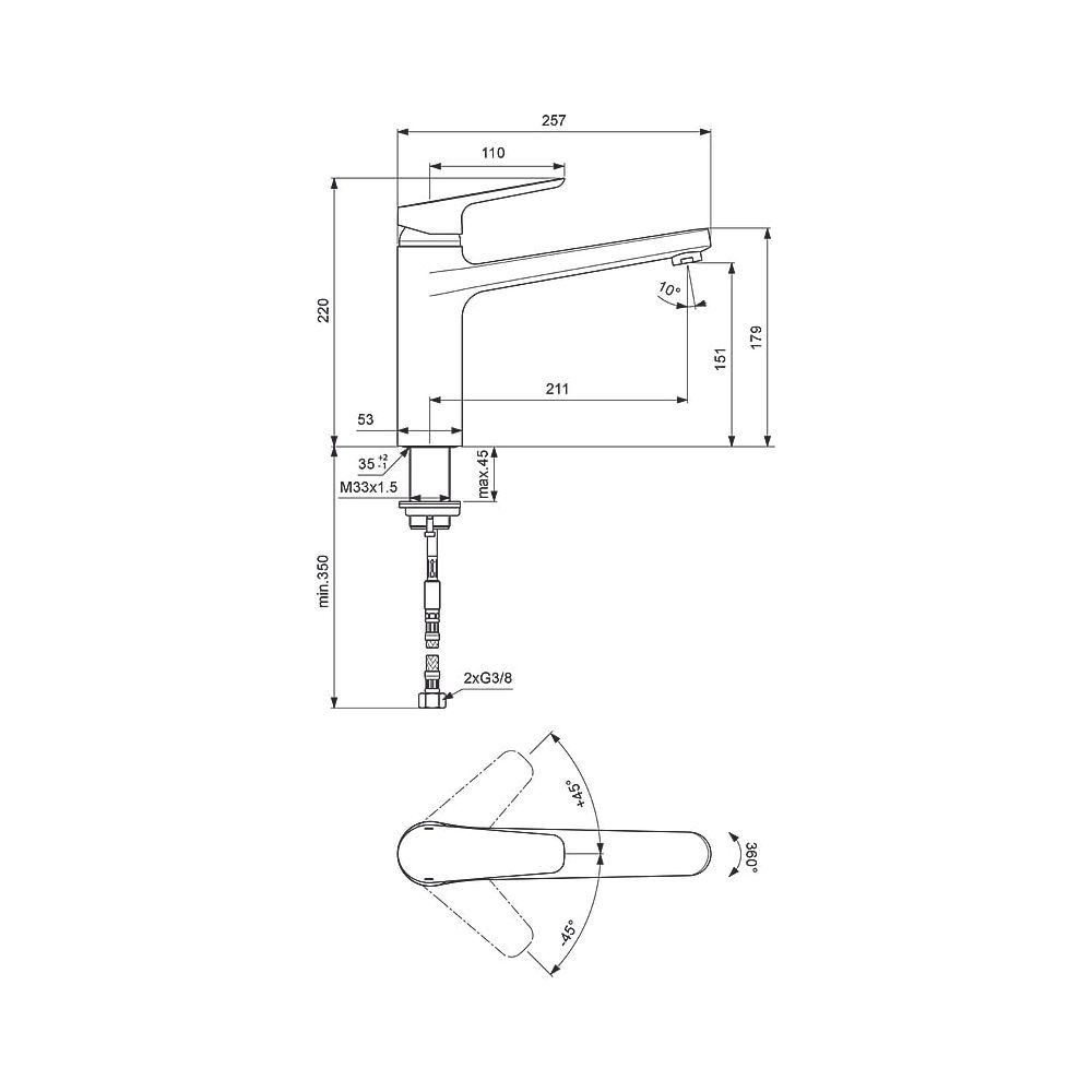 Ideal Standard Küchenarmit Ceraplan III, Ausld.211mm, mit hoch angesetztem Gussauslauf, Ch... IST-B0952AA 4015413339032 (Abb. 2)