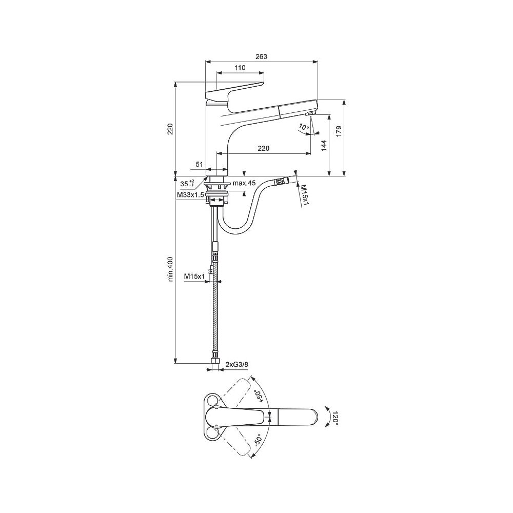 Ideal Standard Küchenarmatur Ceraplan III, mit herausz.HB, Ausld. 220mm, Chrom... IST-B0956AA 3800861050728 (Abb. 2)