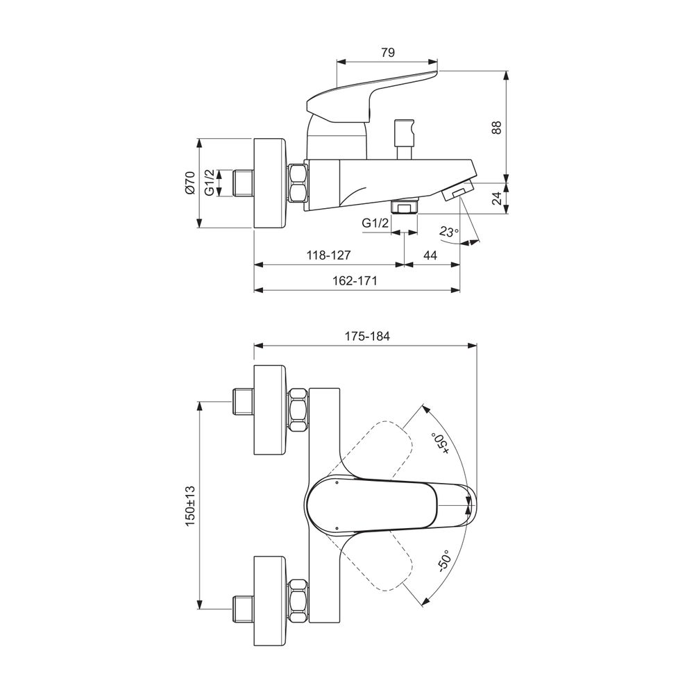 Ideal Standard Badearmatur Aufputz Ceraflex, Ausld. 118-127mm, Chrom... IST-B1721AA 3800861055969 (Abb. 7)