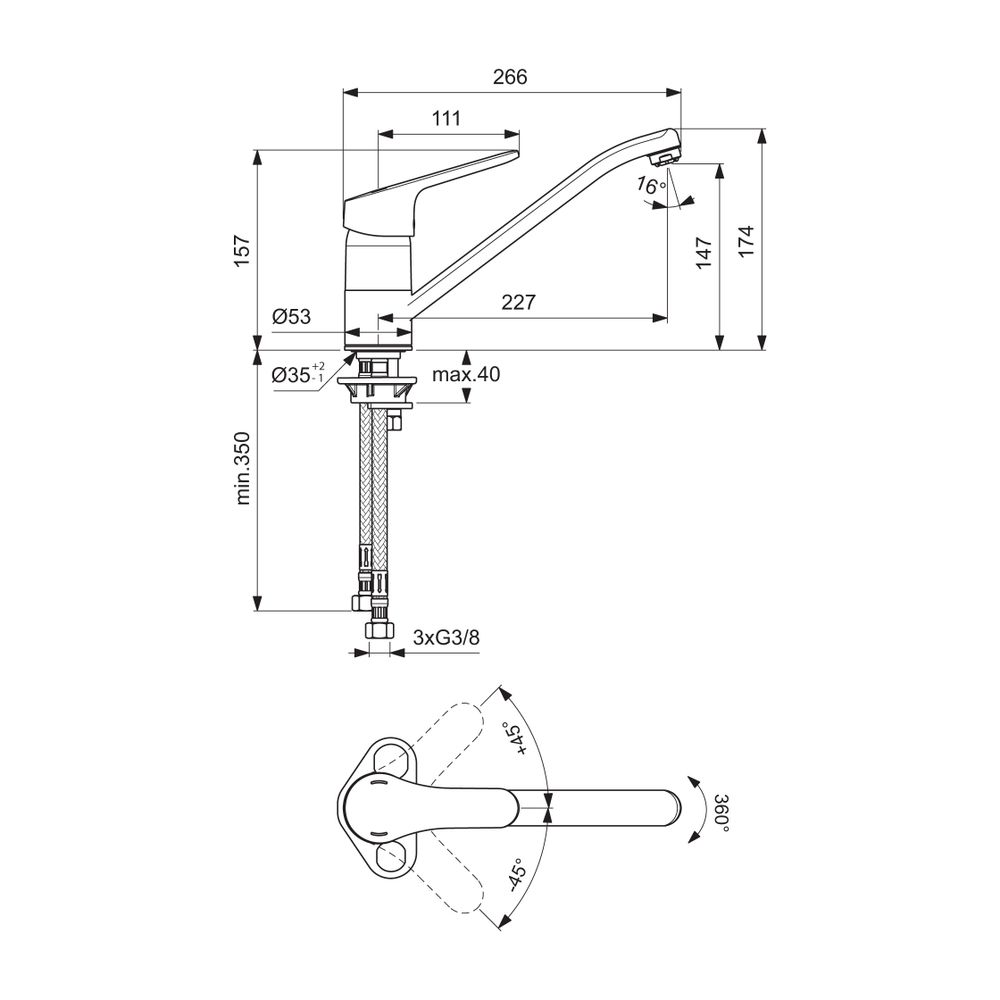 Ideal Standard Küchenarmatur Ceraform, ND, Ausld. 227mm, Chrom... IST-B1932AA 3800861058984 (Abb. 2)