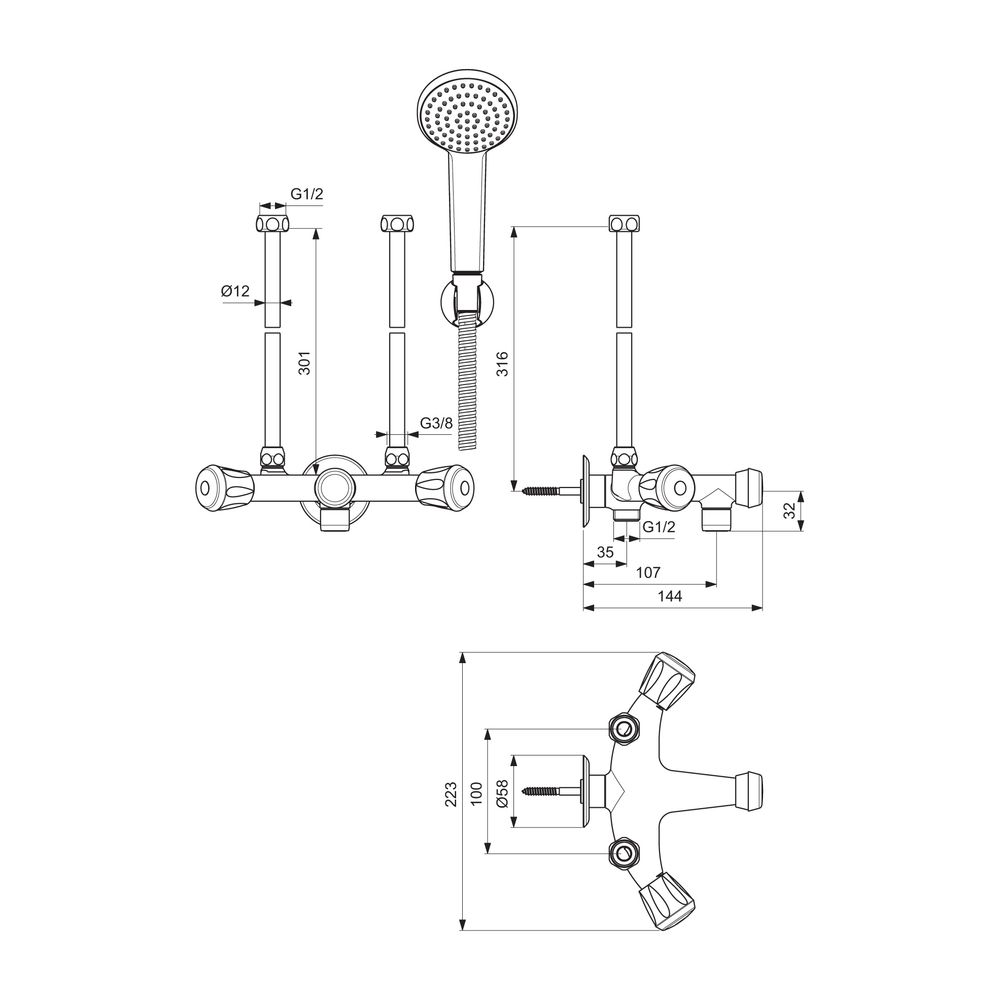 Ideal Standard Zweigriff-Badearmatur AP, Ausld. 120mm, Chrom... IST-B2226AA 4011307003591 (Abb. 2)
