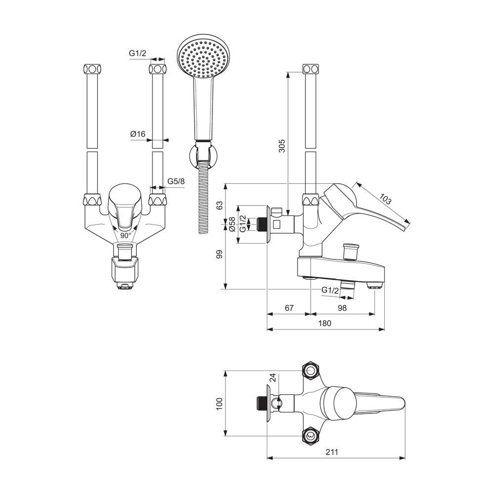 Ideal Standard Badearmatur AP, ND, Ausld. 160mm, Chrom... IST-B2579AA 4011307013057 (Abb. 2)
