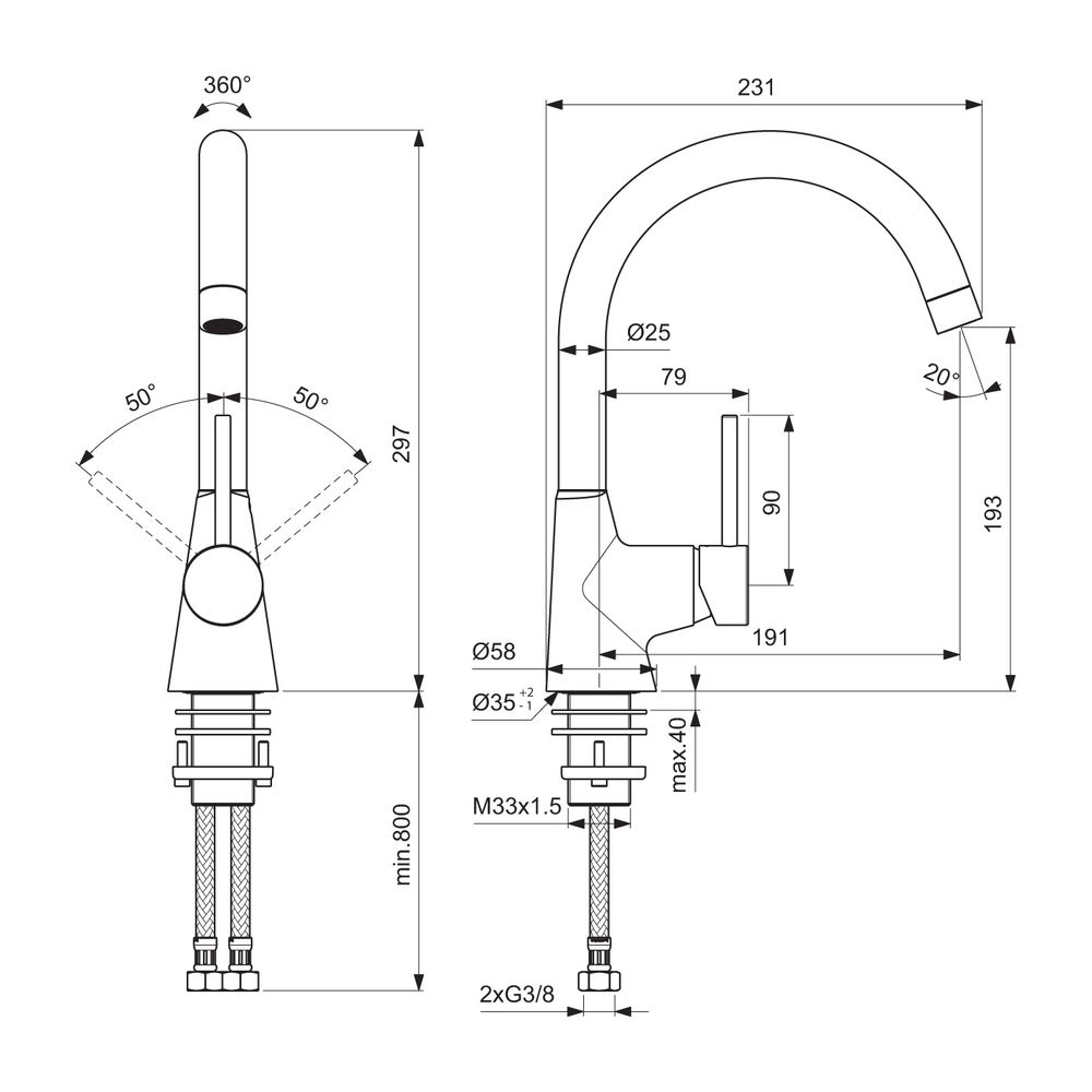 Ideal Standard Küchenarmatur Nora für Vorfenstermontage Chrom... IST-B9332AA 3800861021773 (Abb. 2)