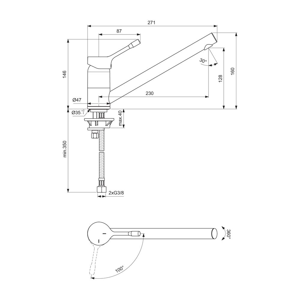 Ideal Standard Küchenarmatur Ceralook, Ausld.230mm, Chrom... IST-BC292AA 3800861068679 (Abb. 2)