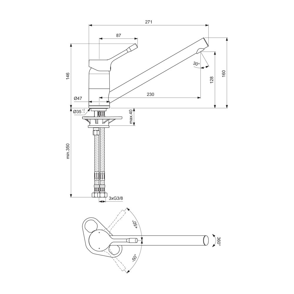 Ideal Standard Küchenarmatur Ceralook, ND, Ausld.230mm, Chrom... IST-BC293AA 3800861068686 (Abb. 2)