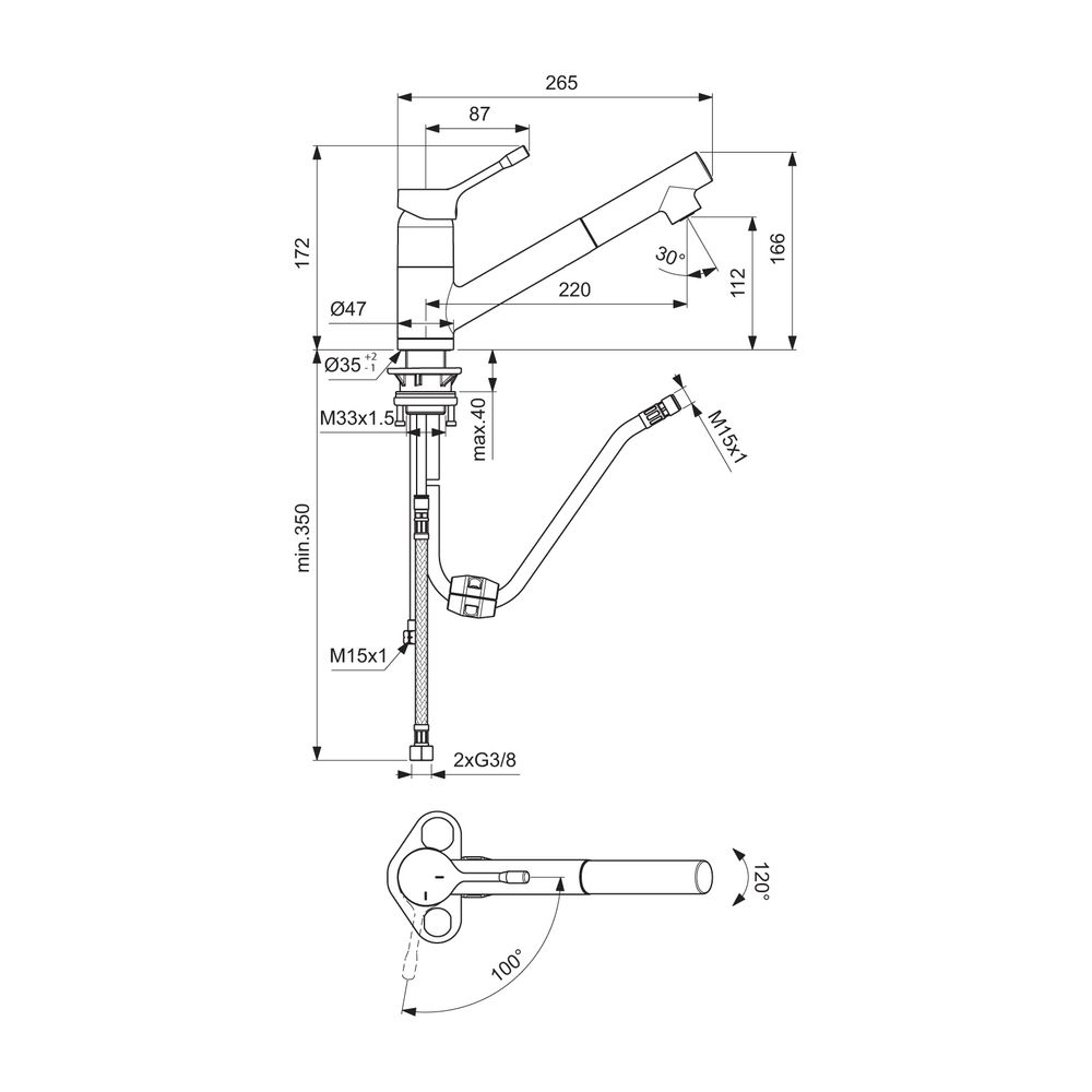 Ideal Standard Display Küchenarmatur Ceralook, mit herausz.HB, Ausld.220mm, Chrom... IST-BC825AA 3800861083368 (Abb. 2)