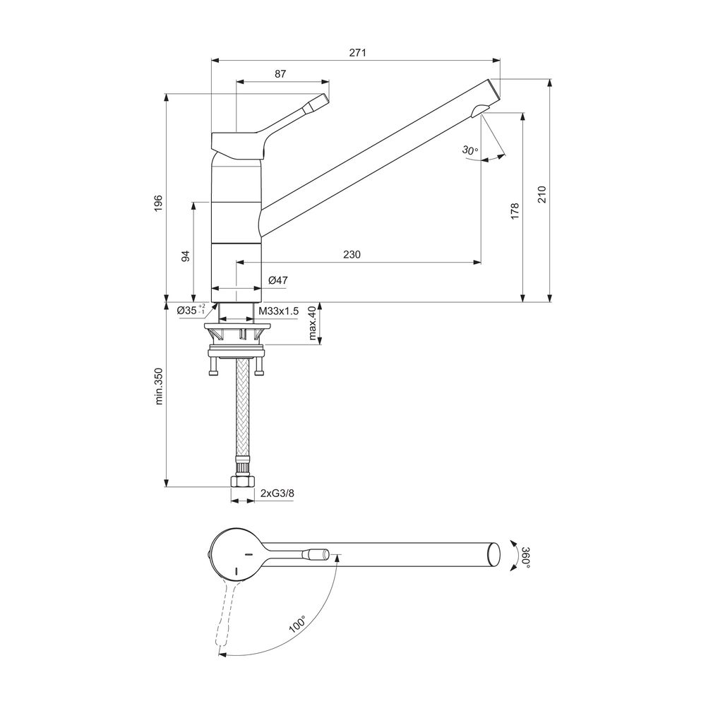 Ideal Standard Küchenarmatur Ceralook, mit hohem Auslauf, Ausld.230mm, Edst.... IST-BC295GN 3800861072546 (Abb. 2)