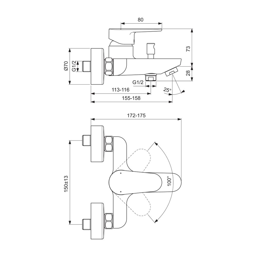 Ideal Standard Badearmatur Aufputz Cerafine O Ausld.153-158mm Chrom... IST-BC500AA 3800861073277 (Abb. 6)