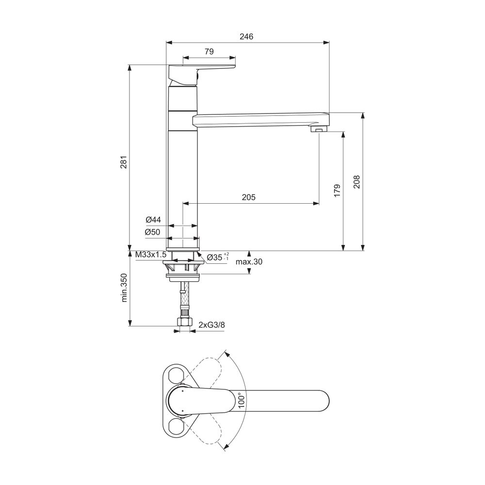 Ideal Standard Küchenarmatur Cerafine O H180 mit hohem Rohrausl. Ausld.205 mm Chrom... IST-BC501AA 3800861073284 (Abb. 5)