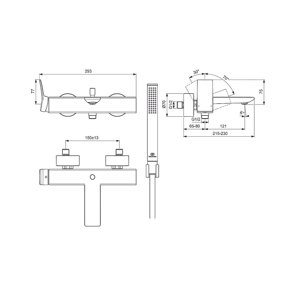 Ideal Standard Badearmatur Aufputz Conca, mit Stab-HB, Brauseschlauch und Wandhalter, Silv... IST-BC763GN 3800861085119 (Abb. 6)