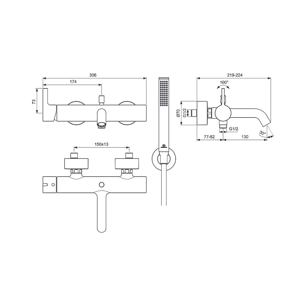 Ideal Standard Badearmatur Aufputz JOY, mit Stab-HB, Brauseschlauch und Wandhalter, Magnet... IST-BC787A5 3800861087366 (Abb. 5)