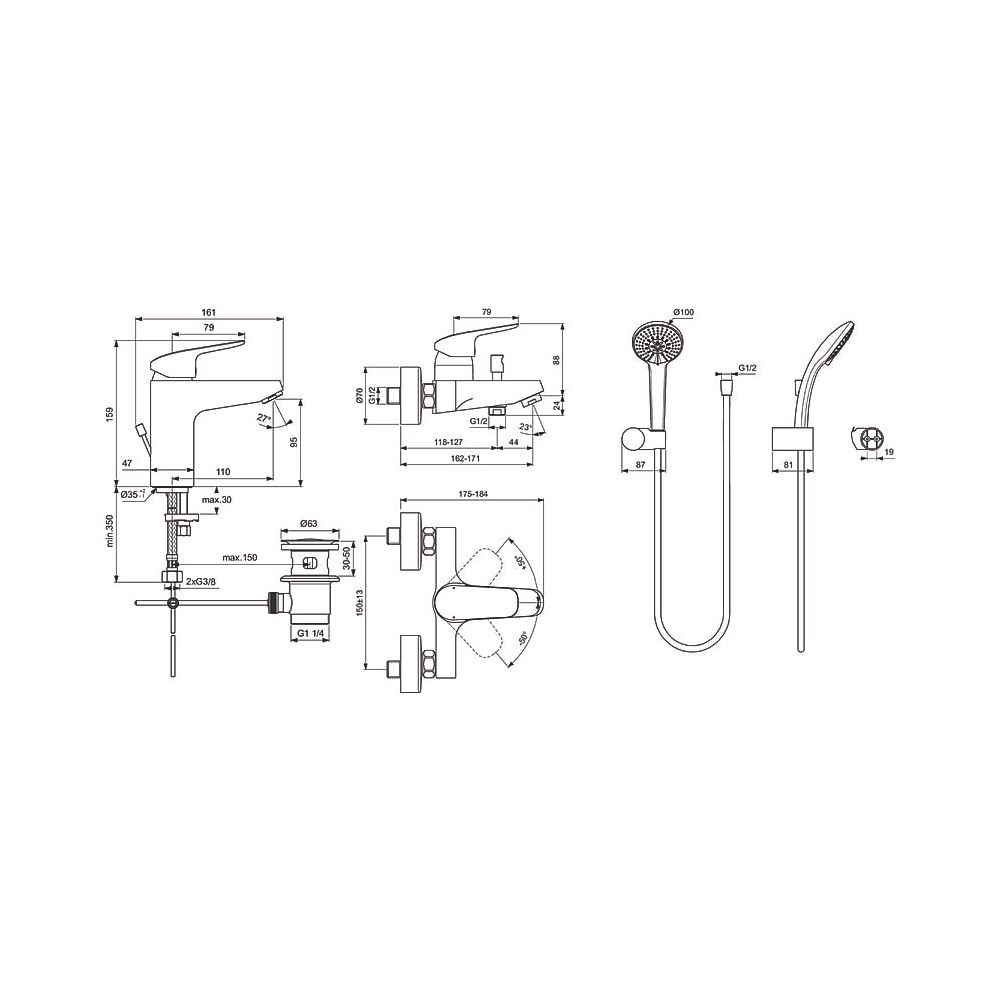 Ideal Standard Armaturenpaket Ceraflex, mit Waschtisch-Armatur, Brause-Armit und 3-Funkti... IST-BD013AA 3800861089841 (Abb. 10)