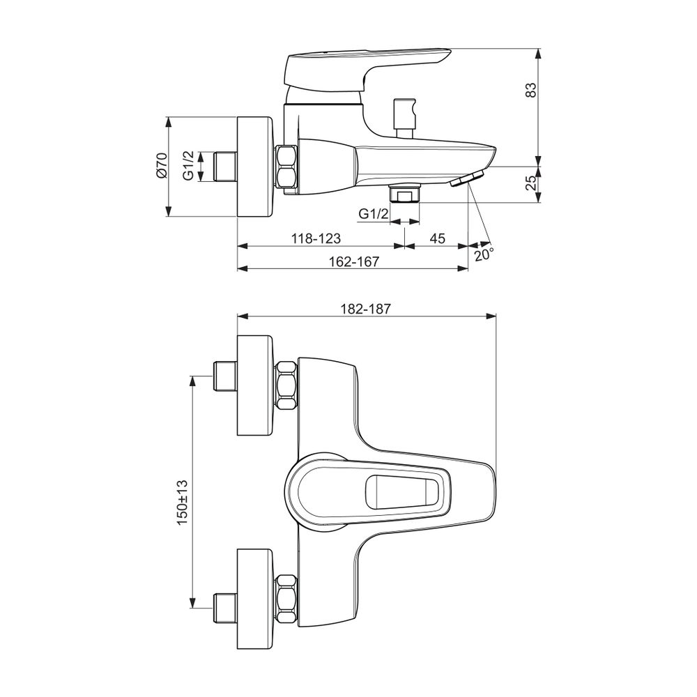 Ideal Standard Badearmatur Aufputz Ceramix, Ausld. 162-167mm, Chrom... IST-BD038AA 3800861091141 (Abb. 2)