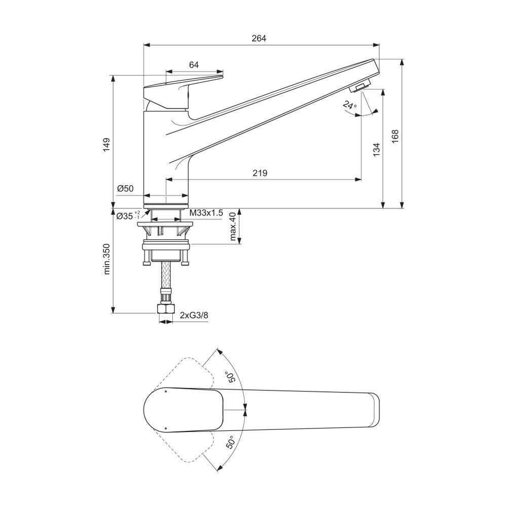 Ideal Standard Display Küchenarmatur Ceraplan Ausld.219mm Chrom... IST-BD346AA 3800861105077 (Abb. 2)