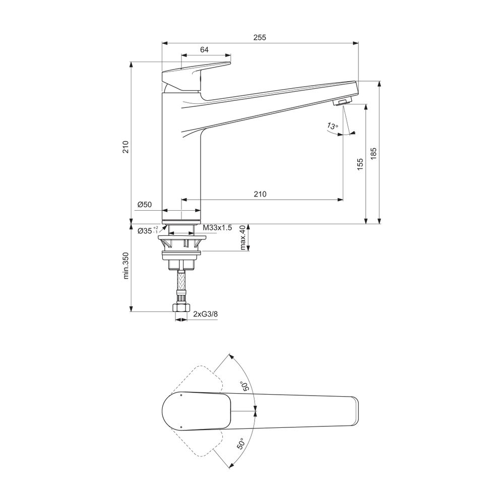 Ideal Standard Display Küchenarmatur Ceraplan mit hohem Auslauf Ausld.210mm Chrom... IST-BD348AA 3800861105091 (Abb. 2)