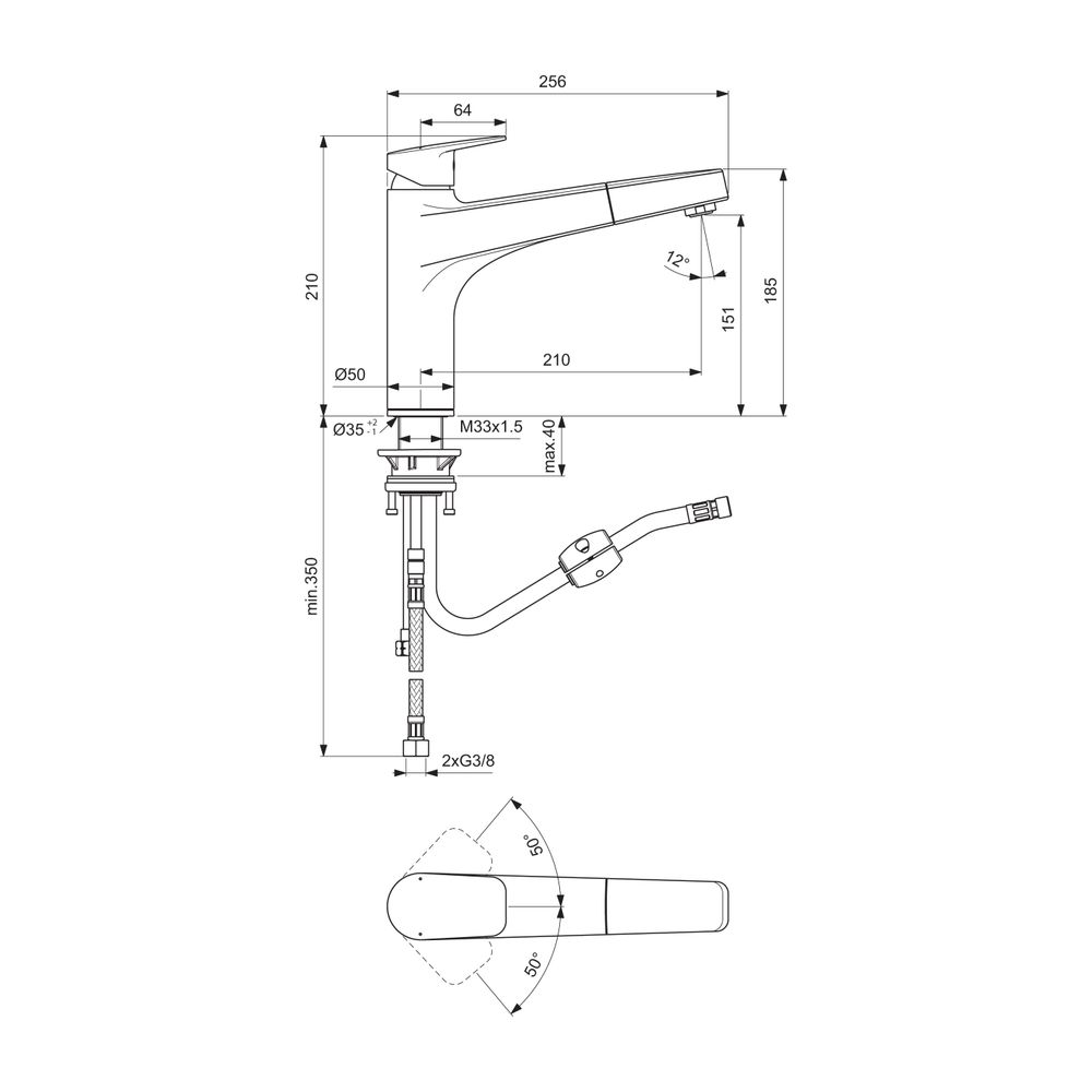 Ideal Standard Display Küchenarmatur Ceraplan mit hohem Auslauf Ausld.210mm für Handbrause... IST-BD350AA 3800861105114 (Abb. 2)