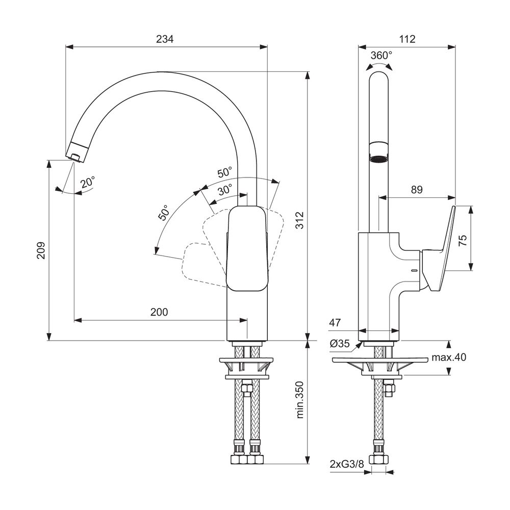 Ideal Standard Display Küchenarmatur Ceraplan Ausld.200mm mit h.Rohrauslauf Chrom... IST-BD352AA 3800861105138 (Abb. 2)
