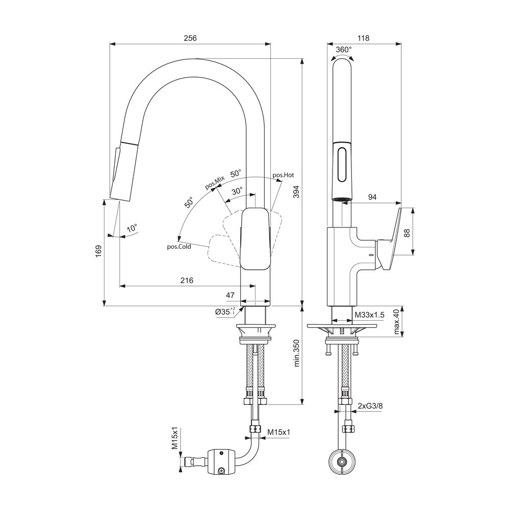 Ideal Standard Display Küchenarmatur Ceraplan Ausld.216mm mit h.Rohrauslauf für Handbrause... IST-BD353AA 3800861105145 (Abb. 2)