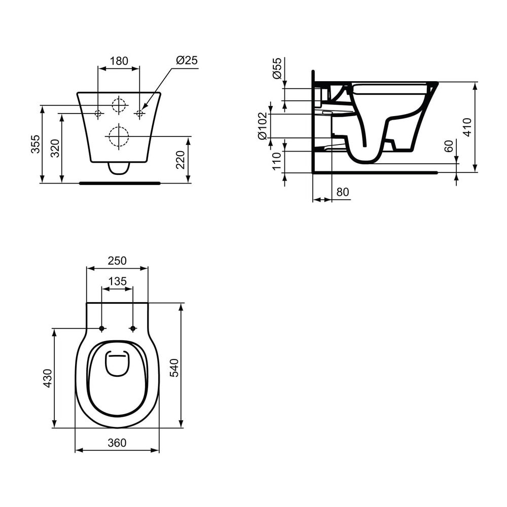 Ideal Standard Wand-T-WC Connect Air, spülrandlos, unsichtbare Befür, 360x540x350mm, Weiß... IST-E015501 5017830514282 (Abb. 3)