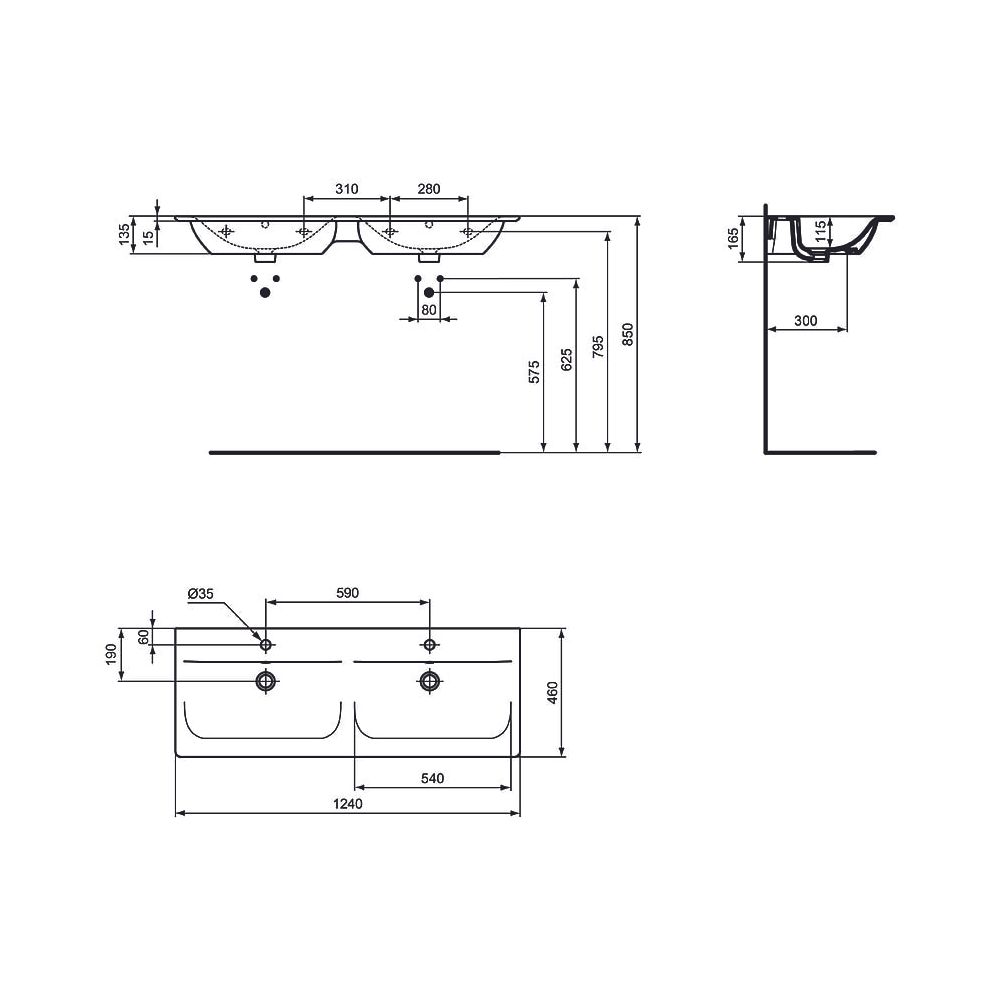 Ideal Standard Möbeldoppelwaschtisch Connect Air, je 1 Hahnloch mit Überlauf 1240x460x165m... IST-E027301 5017830514374 (Abb. 2)