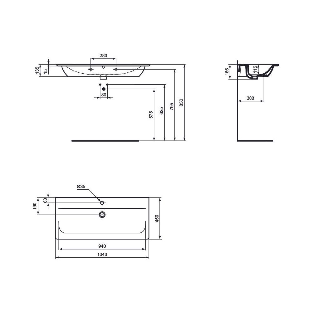 Ideal Standard Möbelwaschtisch Connect Air, 1 Hahnloch, mit Überlauf 1040x460x165mm, Weiß ... IST-E0274MA 5017830518358 (Abb. 2)