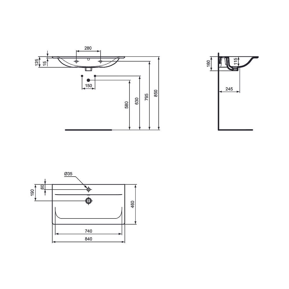 Ideal Standard Möbelwaschtisch Connect Air 1 Hahnloch, mit Überlauf 840x460x165mm Weiß mit... IST-E0279MA 5017830518365 (Abb. 2)