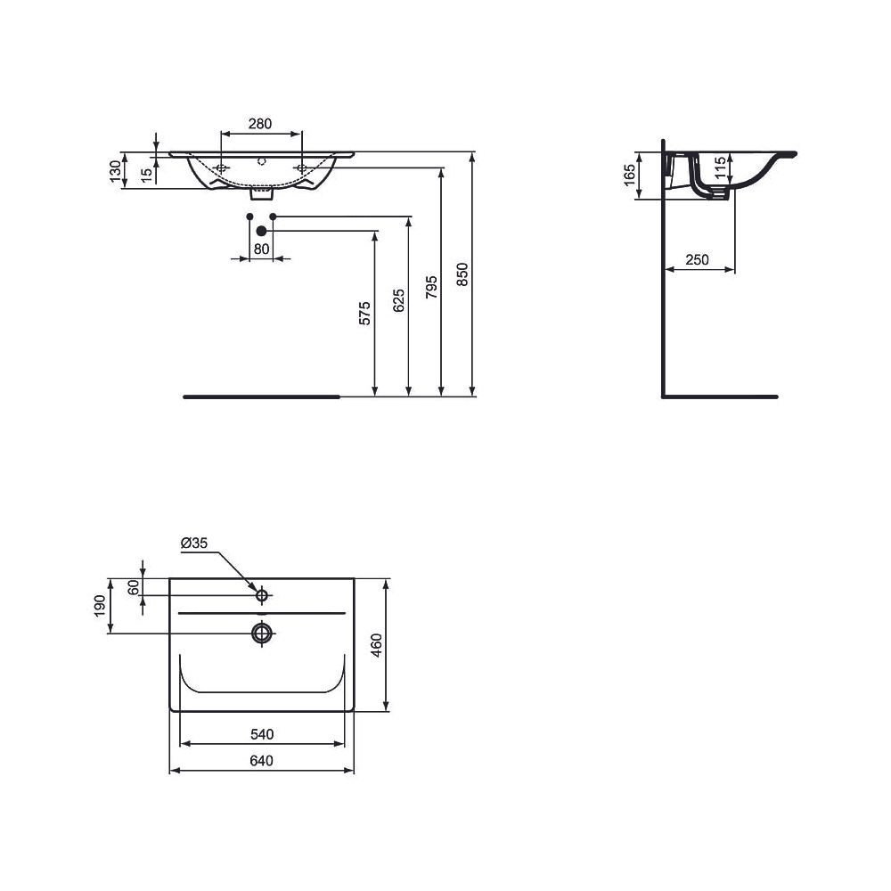 Ideal Standard Möbelwaschtisch Connect Air 1 Hahnloch, mit Überlauf 640x460x165mm Weiß mit... IST-E0289MA 5017830518372 (Abb. 2)