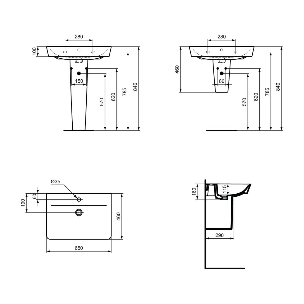 Ideal Standard Waschtisch Connect Air Cube, 1 Hahnloch, mit Überlauf 650x460x160mm, Weiß m... IST-E0297MA 5017830518396 (Abb. 2)