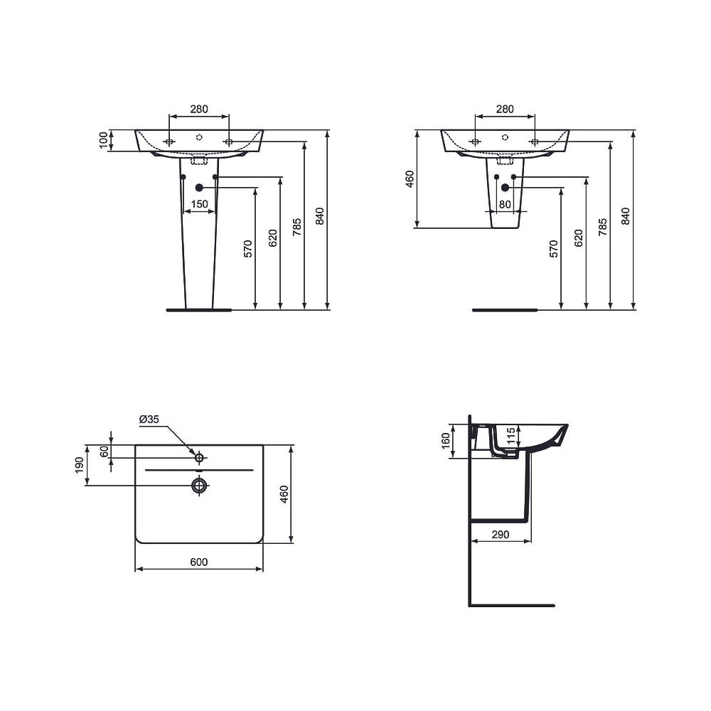 Ideal Standard Waschtisch Connect Air Cube 1 Hahnloch, mit Überlauf 600x460x160mm Weiß... IST-E029801 5017830514435 (Abb. 4)