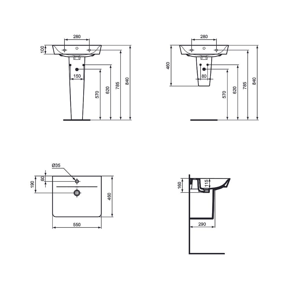Ideal Standard Waschtisch Connect Air Cube, 1 Hahnloch, mit Überlauf 550x460x160mm, Weiß m... IST-E0299MA 5017830518419 (Abb. 2)