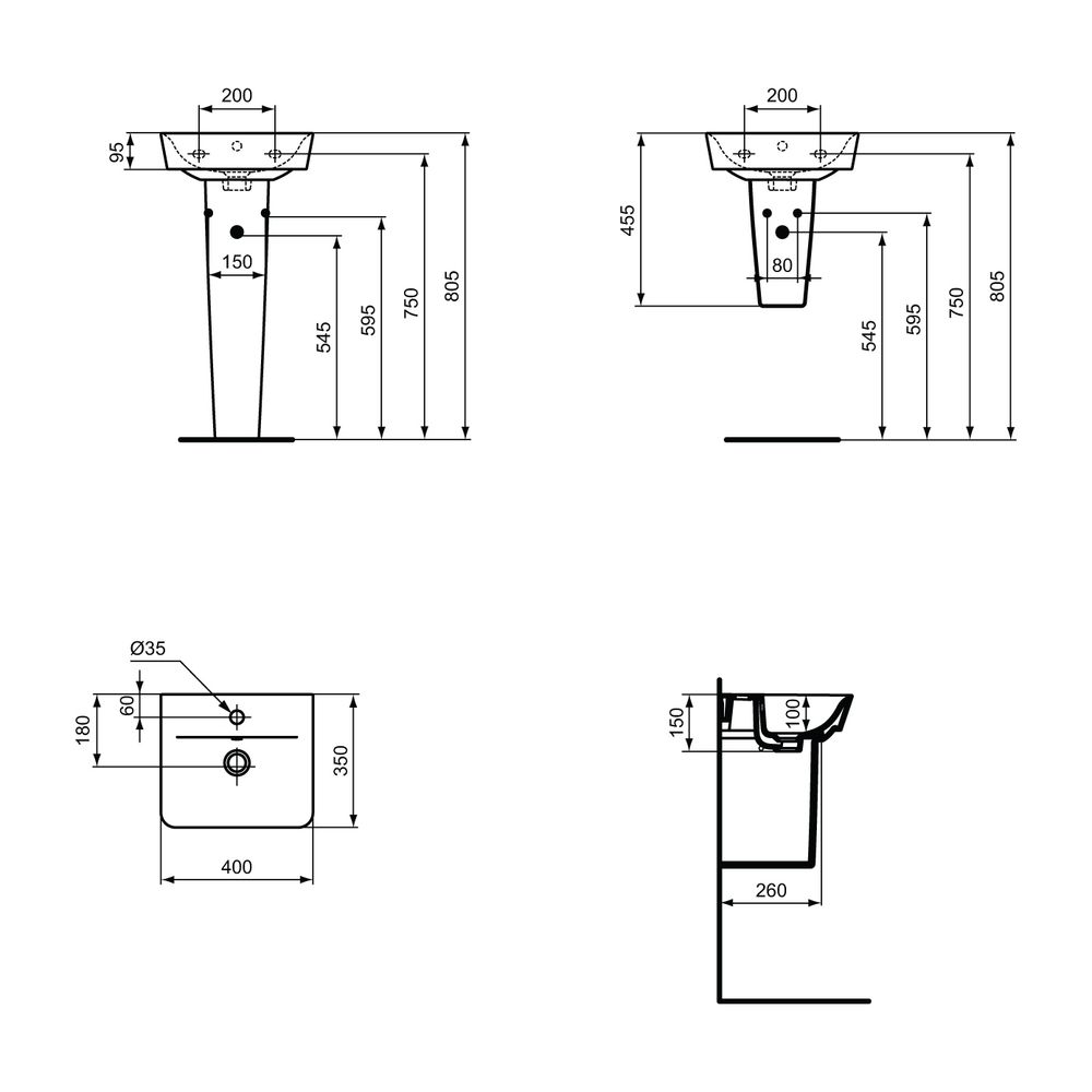 Ideal Standard Handwaschbecken Connect Air Cube 1 Hahnloch, mit Überlauf 400x350x150mm Wei... IST-E0307MA 5017830518433 (Abb. 2)