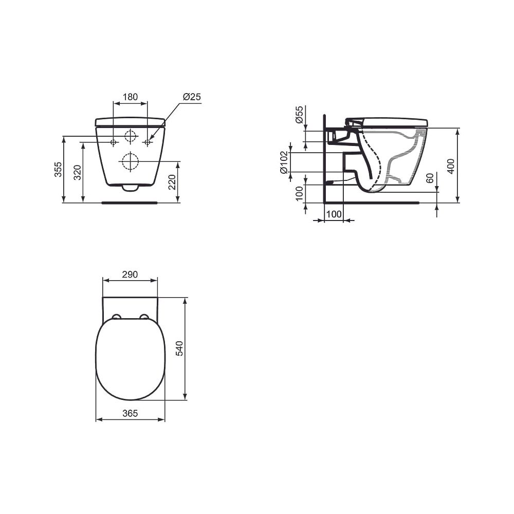 Ideal Standard Wand-T-WC Connect, AquaBlade, unsichtbare Befür, 365x545x340mm, Weiß... IST-E047901 5017830501565 (Abb. 2)