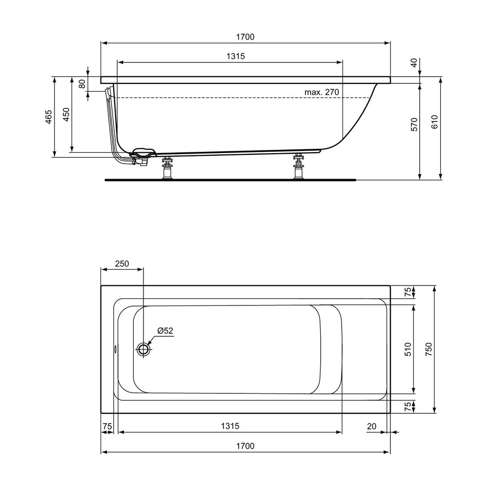Ideal Standard Körperform-Badewanne Connect Air, 1700x750x475mm, Weiß... IST-E106401 5017830518747 (Abb. 4)