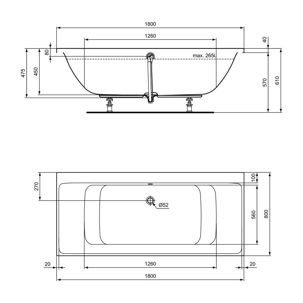 Ideal Standard Duo-Badewanne Connect Air, 1800x800x475mm, Weiß... IST-E106701 5017830518761 (Abb. 5)