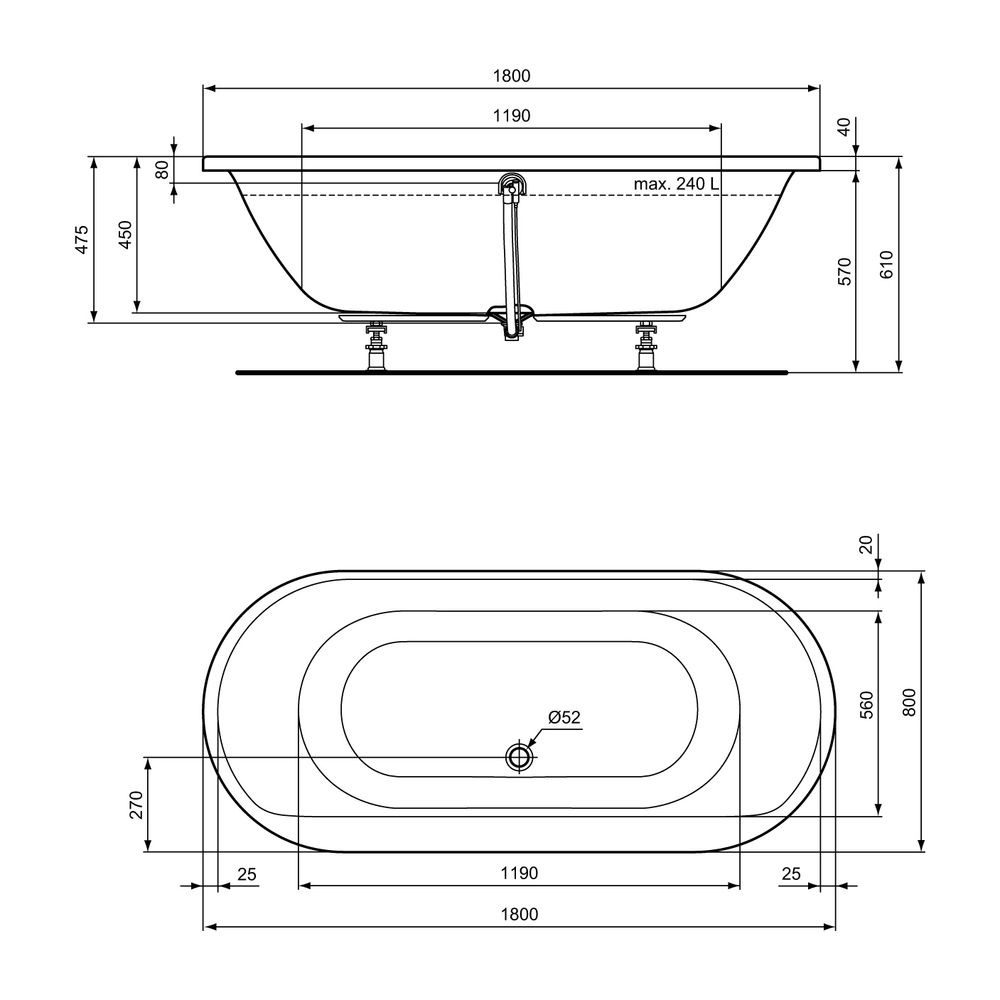 Ideal Standard Oval-Badewanne Connect Air, 1800x800x475mm, Weiß... IST-E106801 5017830518778 (Abb. 3)