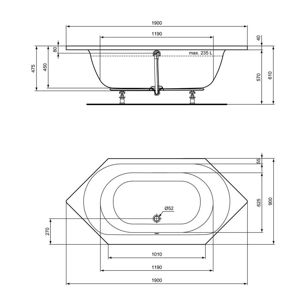 Ideal Standard Sechseck-Badewanne Connect Air, 1900x900x475mm, Weiß... IST-E106901 5017830518785 (Abb. 3)