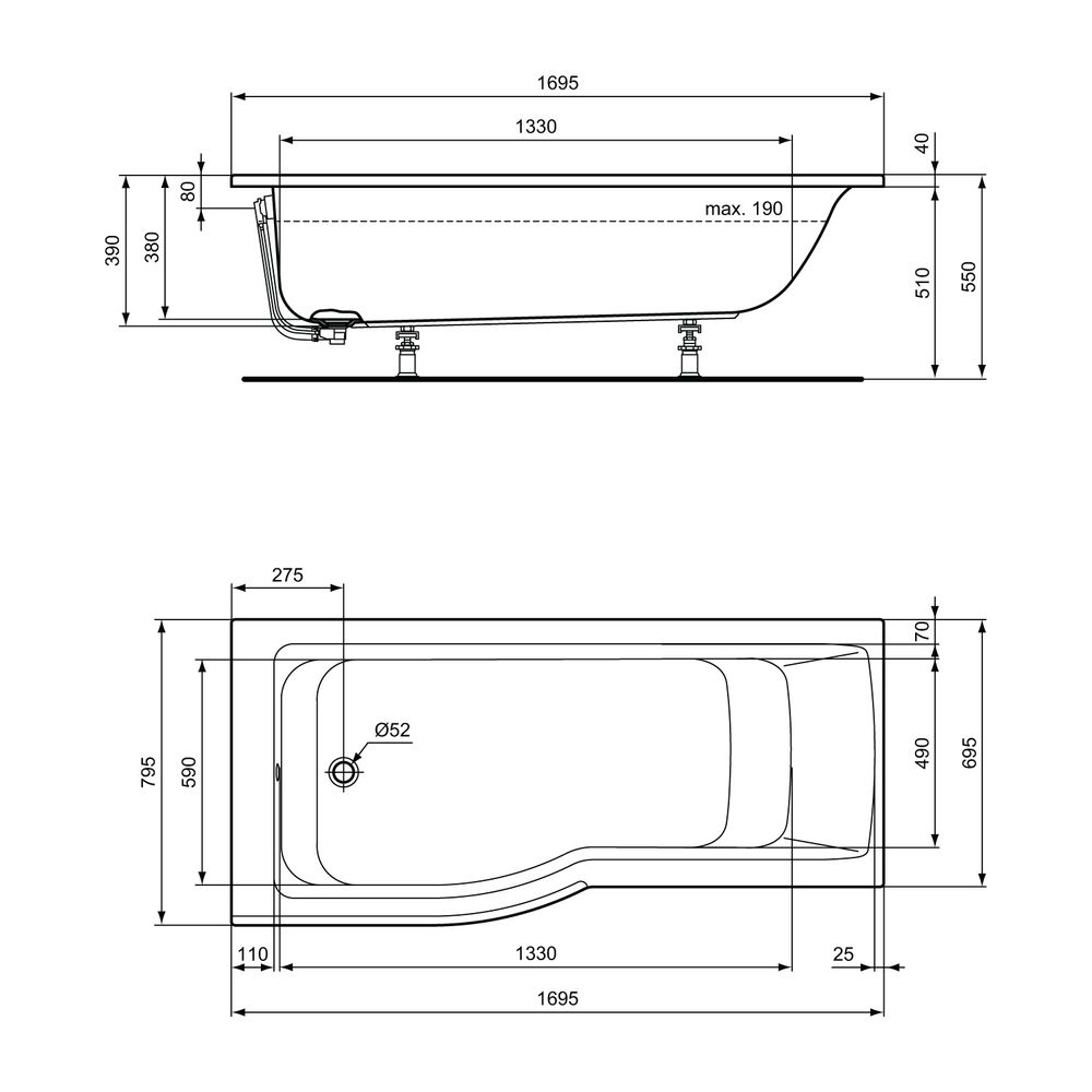 Ideal Standard Dusch-Badewanne Connect Air, Version li., 1700x800x465mm, Weiß... IST-E113401 5017830518853 (Abb. 2)