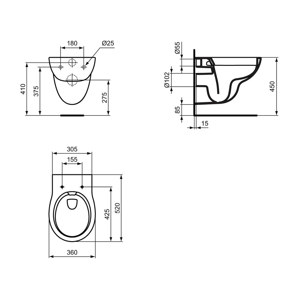 Ideal Standard Wandtiefspül-WC Contour 21 Plus, randlos, SmartGuard, 360x520x365mm, Weiß... IST-E1537HY 5017830533801 (Abb. 2)