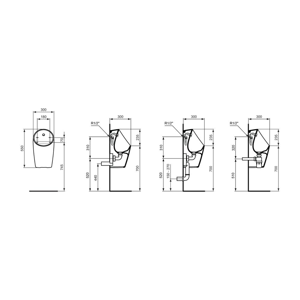 Ideal Standard Urinal Sphero Midi, Zulauf hinten, 300x300x550mm, Weiß... IST-E183101 5017830543114 (Abb. 3)