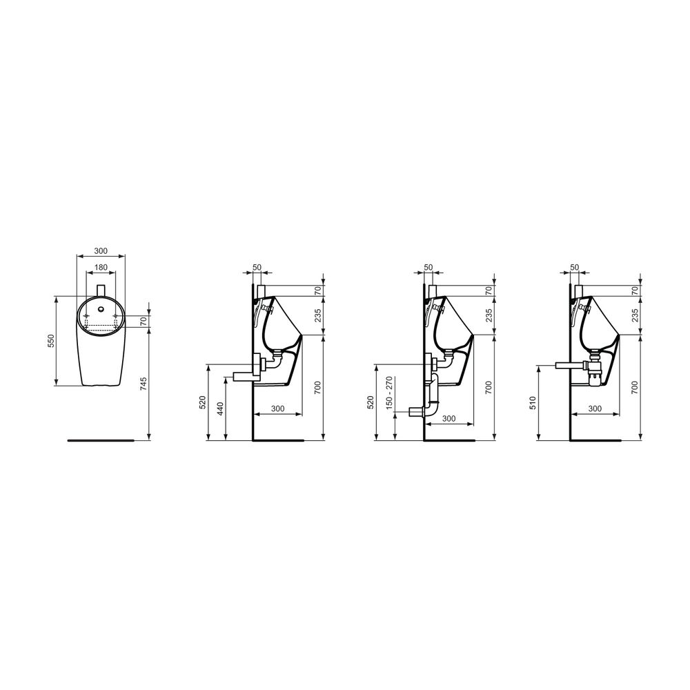 Ideal Standard Urinal Sphero Midi, Zulauf oben, 300x300x550mm, Weiß... IST-E189501 5017830543152 (Abb. 3)